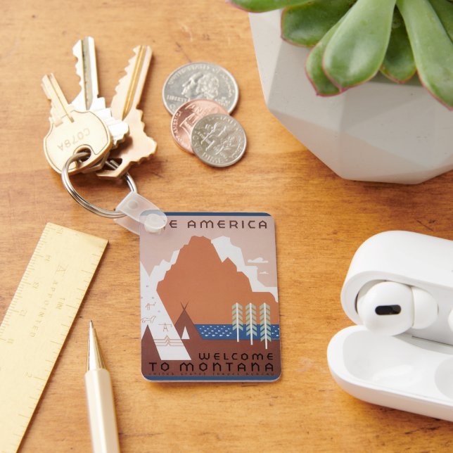 Llavero Ver América Bienvenidos a Montana, Viajes de época (Escritorio )