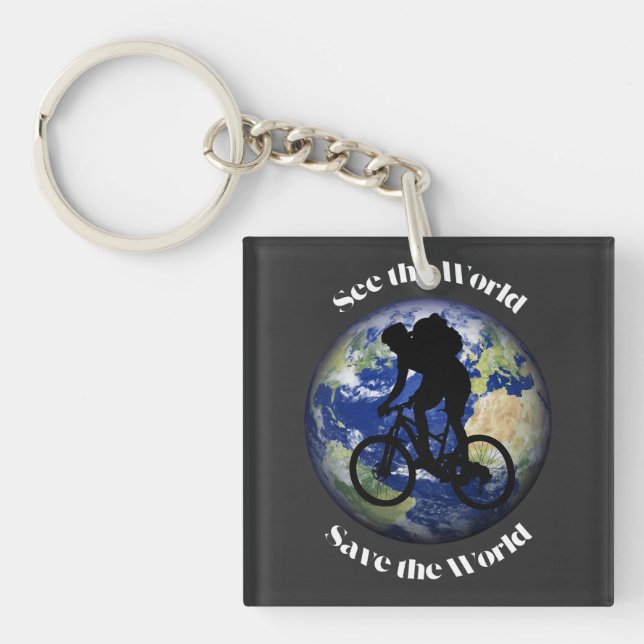 Llavero Ver el mundo Salven la Tierra del Ciclismo Ecológi (Frente)