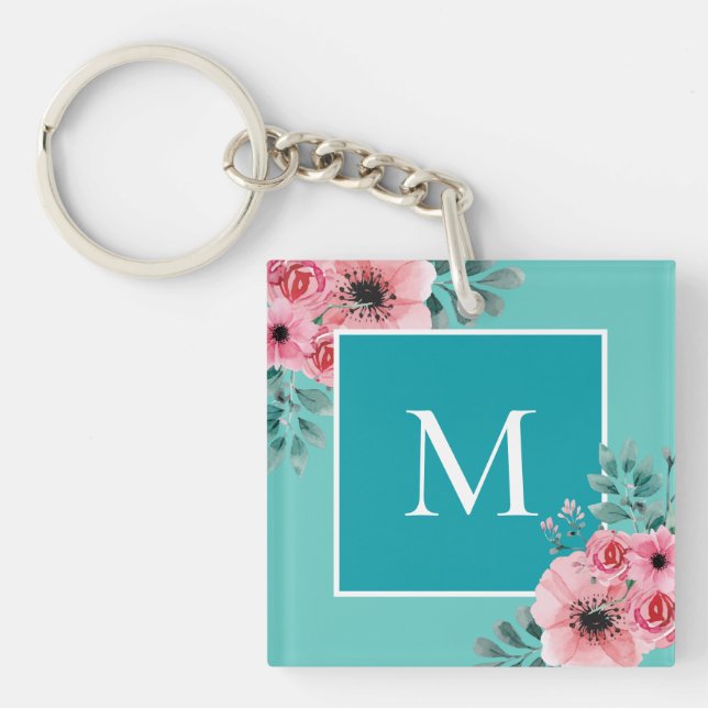 Llavero Verde azulado | Anillo de claves de monograma de f (Frente)