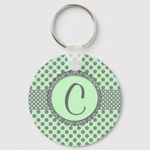 Llavero Verde de menta con puntos de polka gris-Monograma 