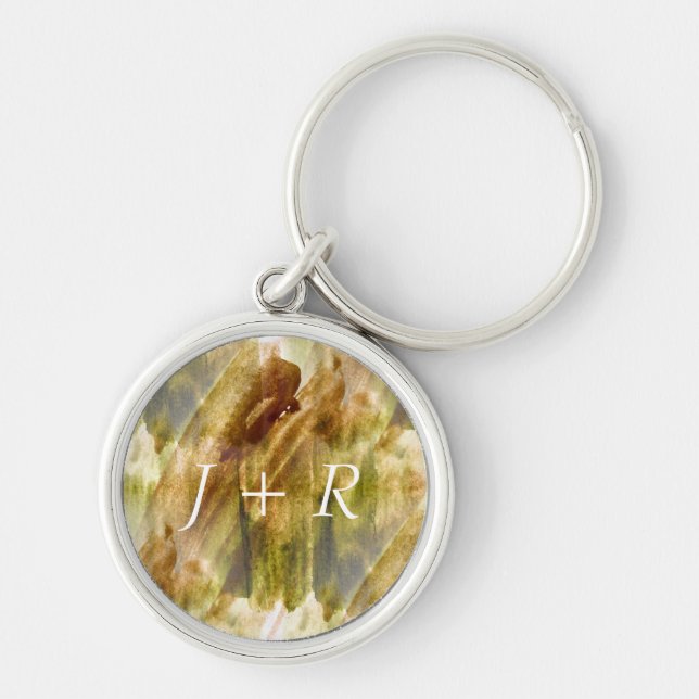 Llavero verde del arte, fondo marrón de la pintura de la (Frente)