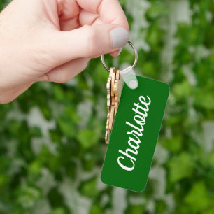 Llavero Verde Esmeralda y Nombre Personalizado Blanco