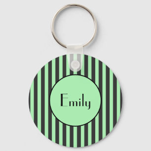 Llavero Verde Menta y Raya Negra Personalizado en Negrita