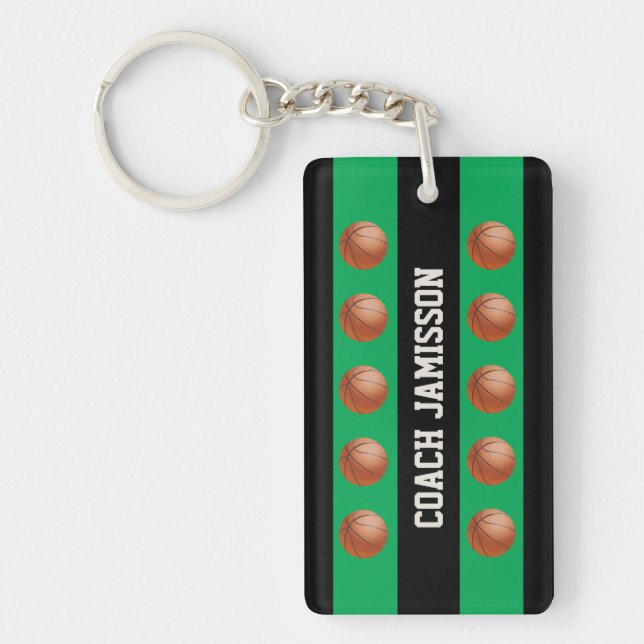 Llavero Verde/Negro para entrenador de baloncesto, jugador (Frente)