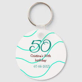 Llavero Verde rojo 50 cumpleaños fecha de añadir nombre p