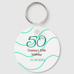 Llavero Verde rojo 50 cumpleaños fecha de añadir nombre p