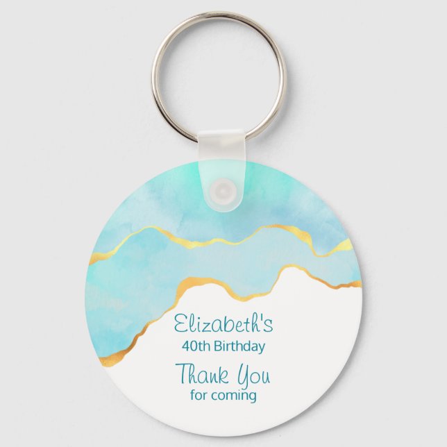 Llavero Verde tropical apacible con borde dorado gracias (Anverso)