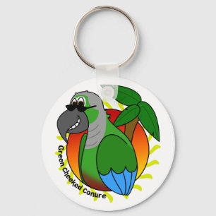 Llavero verde tropical de Cheeked Conure