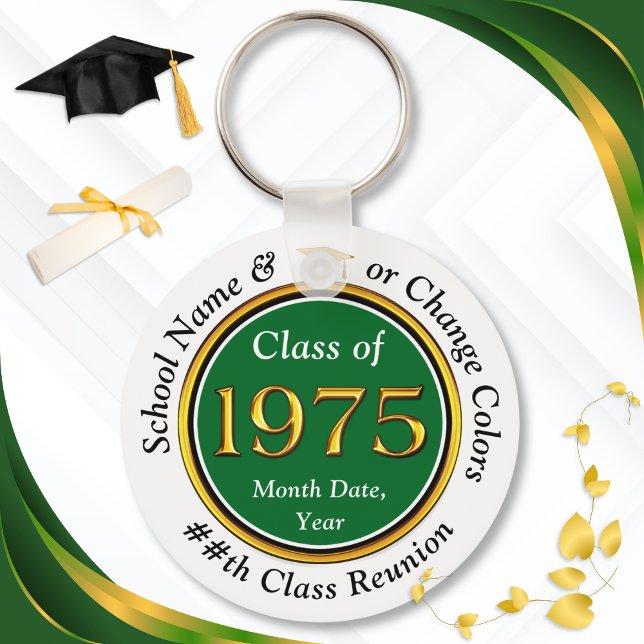 Llavero Verde y blanco, clase de 75 Reunión, favores parti (Class of '75. 50th class reunion gift ideas. Cheap, Class of 1975, Class Reunion Keychains. 1975)