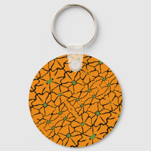 Llavero Verde y Naranja Floral Abstracto Moderno