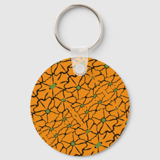 Llavero Verde y Naranja Floral Abstracto Moderno