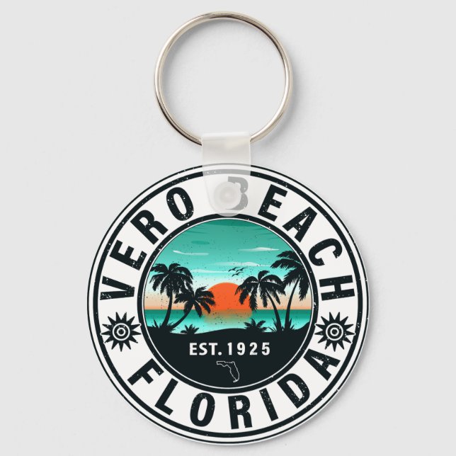 Llavero Vero Beach Florida Palm Tree Retro Sunset 60 (Anverso)