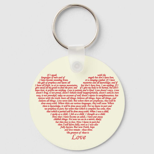 Llavero Versículo Bíblico 1 Corintios 13 Amor Corazón Arte (Anverso)
