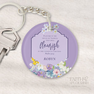 Llavero Verso Bíblico Floral Acuarela Morado Personalizado