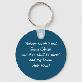 Llavero Verso de la Biblia Cristiana Actos 16:31 Azul