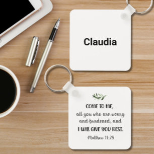 Llavero Verso de la Biblia Matthew Olive Square Keychain