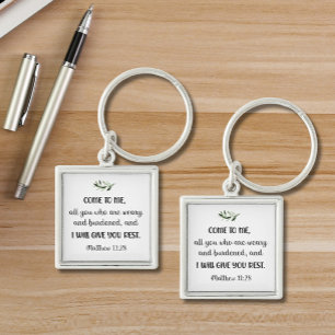 Llavero Verso de la Biblia Matthew Square Olive Keychain