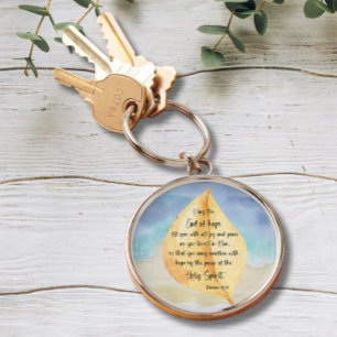 Llavero Verso de la Biblia Romanos Keychain azul amarillo