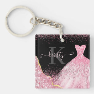 Llavero Vestido de Purpurina con Aquarela Rosa Claro Monog