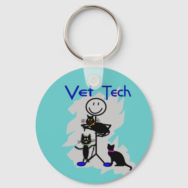 Llavero Vet Tech Stick Persona Con Gatos Negros (Anverso)