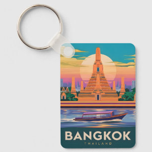 Llavero Viaje Antiguo Bangkok Tailandia Atardecer Templo