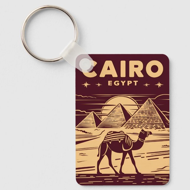 Llavero Viaje de la vieja pirámide de Egipto retro gráfico (Anverso)