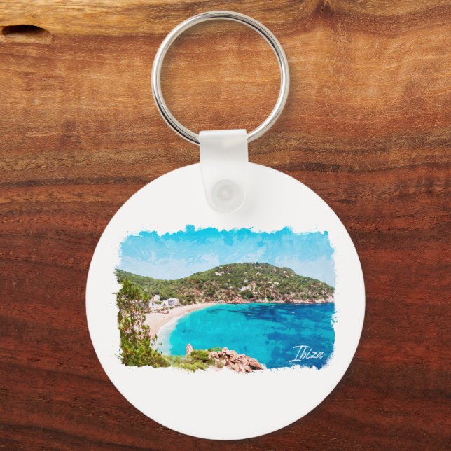 Llavero Viaje de paisajes de playa de Ibiza España (Anverso)