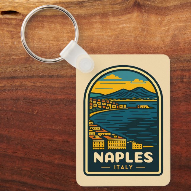 Llavero Viaje de Vintage Nápoles Italia Retro Scenic Coast (Anverso)