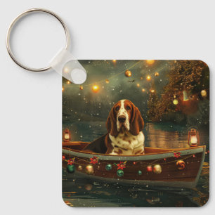Llavero Viaje Festivo de Navidad del Basset Hound