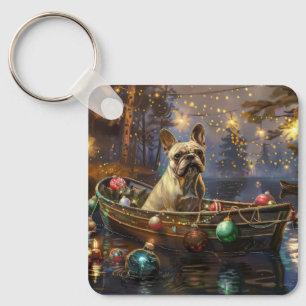 Llavero Viaje Festivo de Navidad del Bulldog Francés