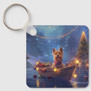 Llavero Viaje Festivo de Navidad del Terrier Australiano