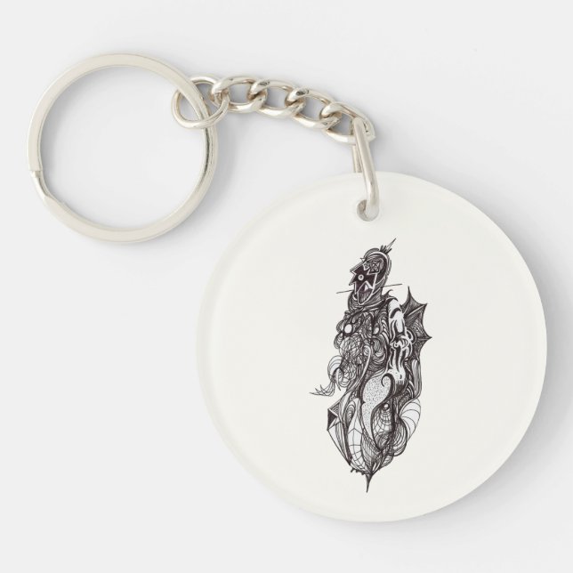 Llavero Viajero alado, dibujo con tinta, (Frente)