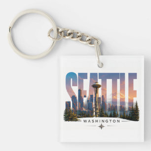 Llavero ☕ Viajes a Seattle Horizontes Vistas de Montañas ☕