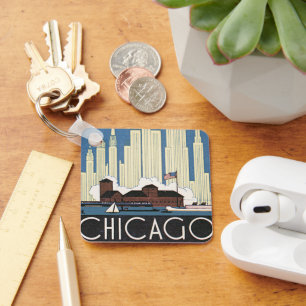 Llavero Viajes Antiguos Chicago Illinois Rascacielos Silue
