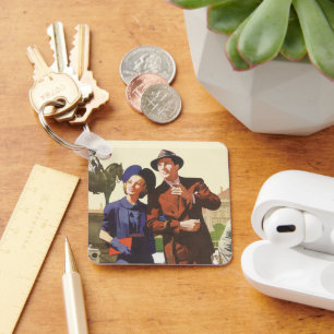 Llavero Viajes antiguos, turistas de vacaciones haciendo t