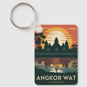 Llavero Viajes de época Angkor Wat Cambodia Retro Sunset