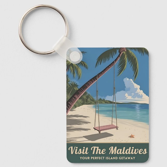 Llavero Viajes de época Isla de Maldivas Escenario costero (Anverso)