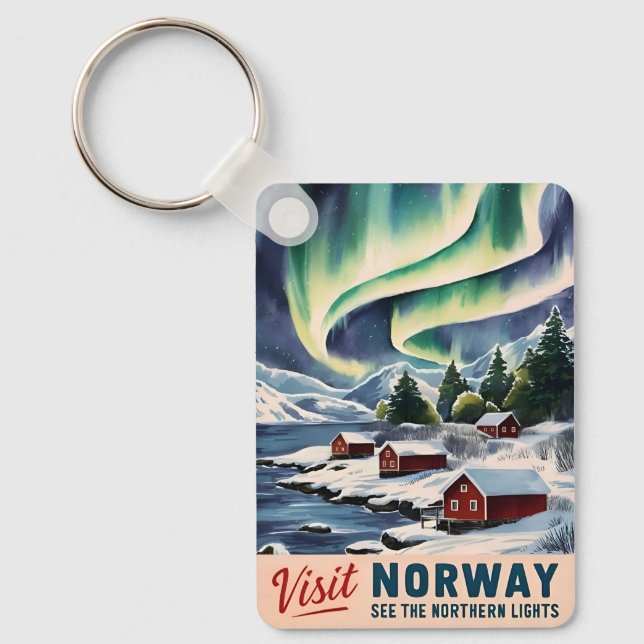 Llavero Viajes de época Noruega Luces del Norte Retro Esce (Anverso)