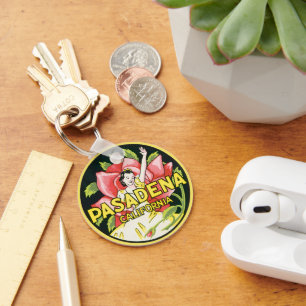 Llavero Viajes de época, Pasadena California, Dama y Rosa