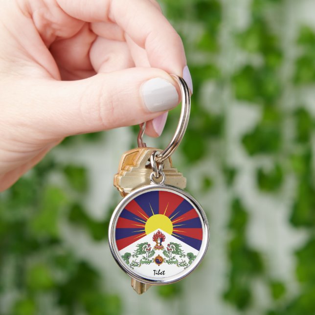 Llavero Viajes de moda con Bandera Tibetana y Tibet / Hima (Mano)