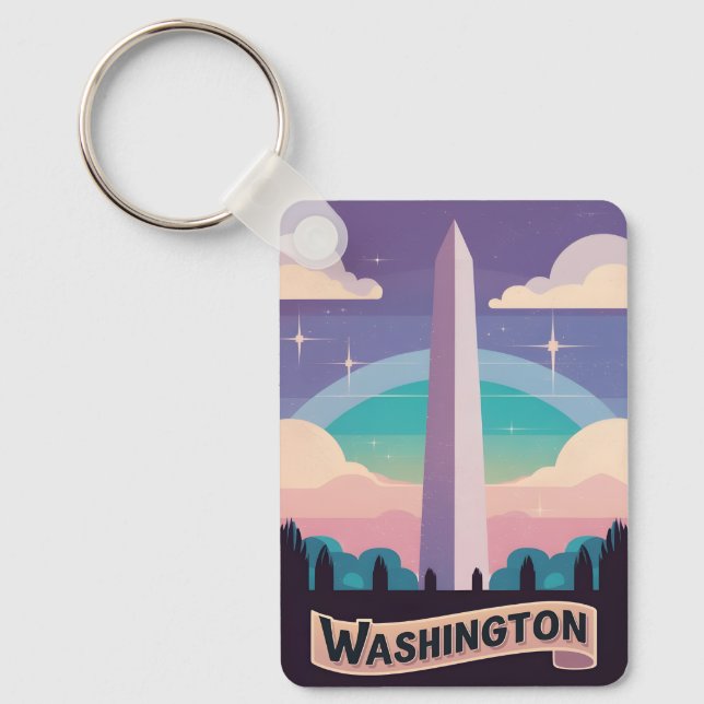 Llavero Viajes Retro 80 Monumento a Neon Washington Arte L (Anverso)