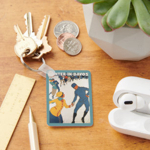 Llavero Viajes vintage, Art Deco, invierno Davos Suiza