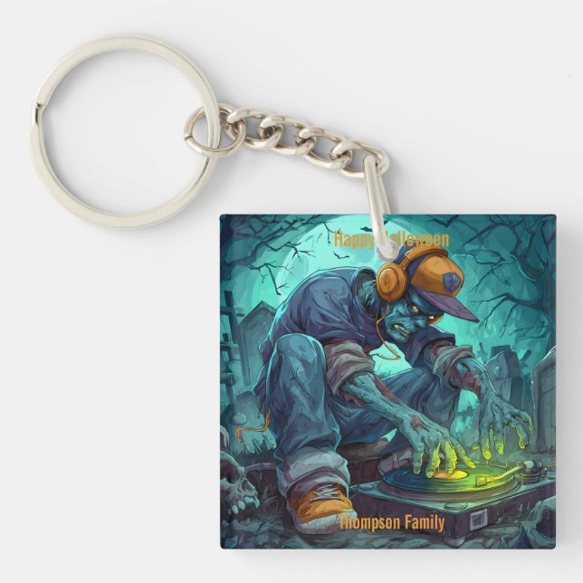 Llavero Vibes de fiestas de Zombie DJ Rave Halloween (Frente)