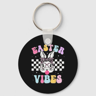 Llavero Vibraciones Retro Groovy de Pascua Conejo a Cuadro