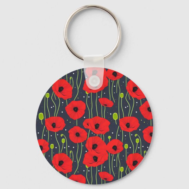 Llavero Vibrant Modern Red Poppies Pattern Art (Anverso)