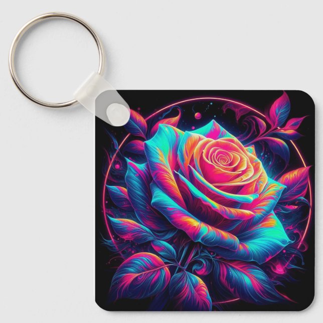 Llavero Vibrant Neon Rose (Anverso)