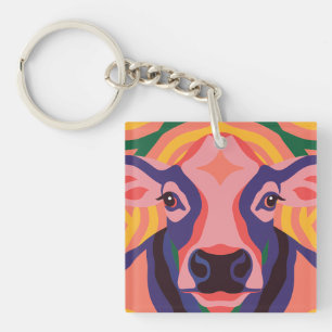 Llavero Vibrant Pop Art Cow Face Portrait