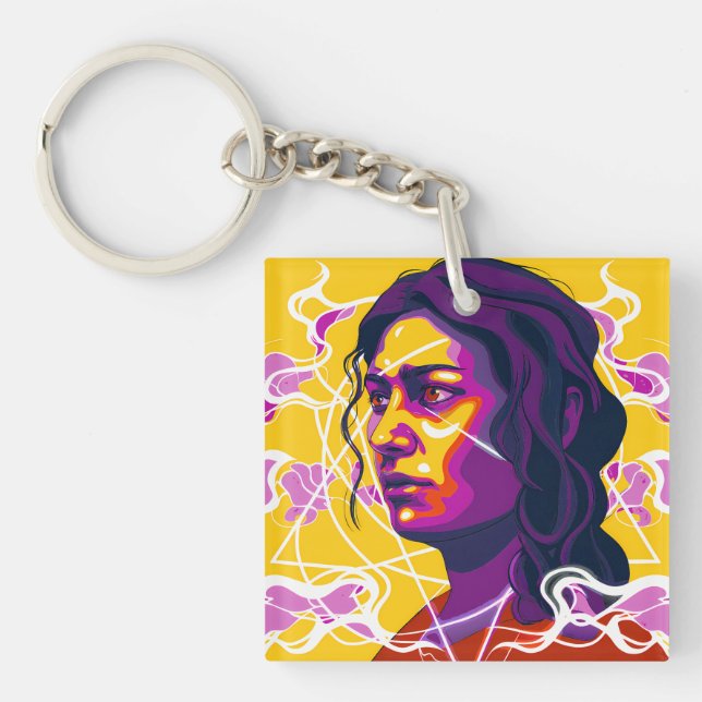 Llavero Vibrant Stylized Portrait with Abstract Elements (Frente)