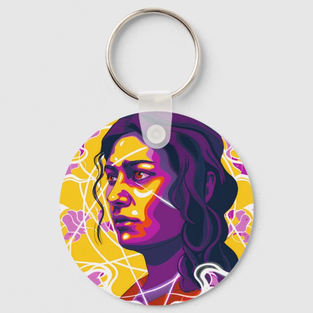 Llavero Vibrant Stylized Portrait with Abstract Elements (Anverso)