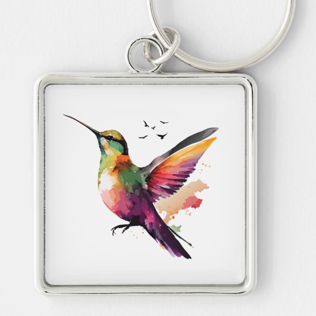 Llavero Vibrante acuarela Hummingbird Ilustracion (Frente)